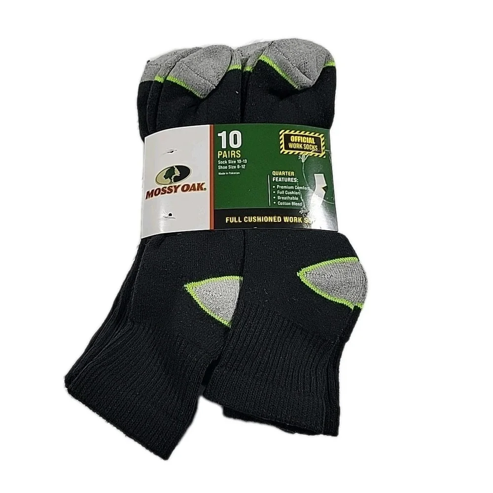 Mossy Oak Work Socks Mens 10 Pack Black SOCK SIZE 10-13, BRAND‎ NEW